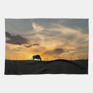 Cattle Sunset Silhouette Towel