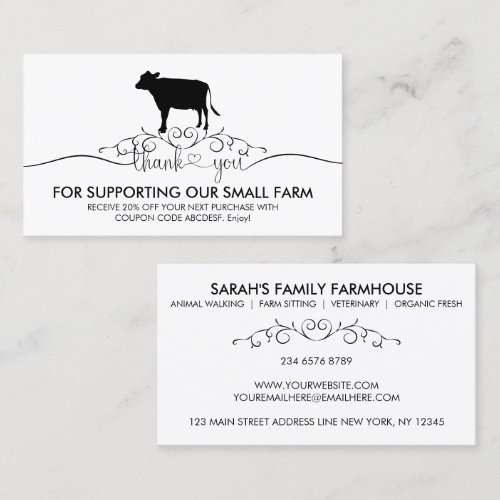 Cattle Vet Thank You Business Card
