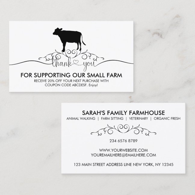 Cattle Vet Thank You Business Card