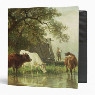 Cattle Watering in a River Landscape 3 Ring Binder