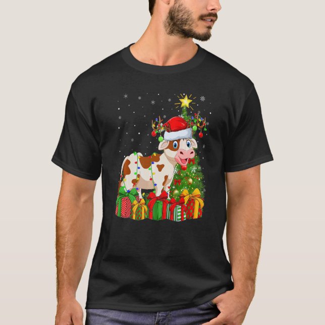 Cattle  Xmas Holiday Santa Cattle Christmas Tree T-Shirt (Front)