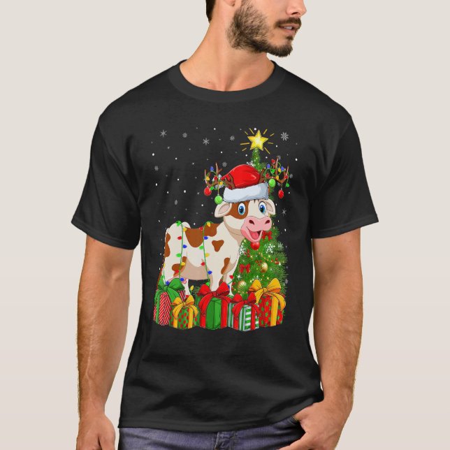Cattle   Xmas Holiday Santa Cattle Christmas Tree T-Shirt (Front)