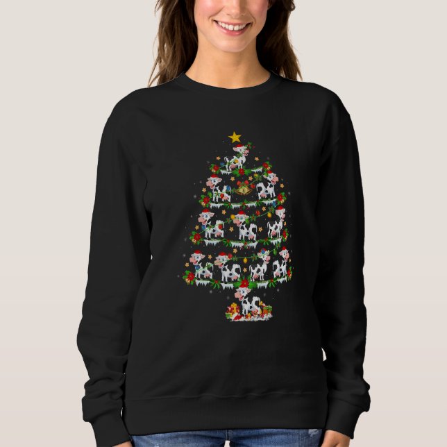 Cattle  Xmas Lights Cattle Christmas Tree Sweatshirt (Front)