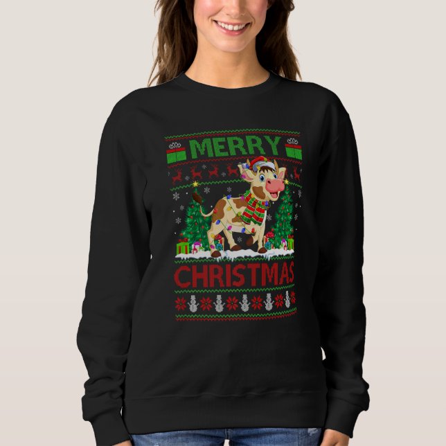 Cattle  Xmas Tree Lights Ugly Santa Cattle Christm Sweatshirt (Front)
