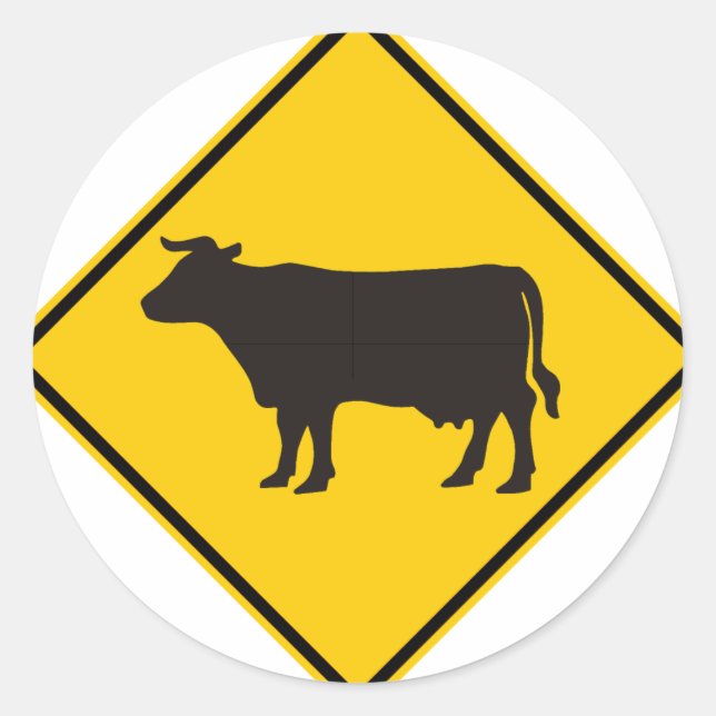 Cattle Zone Highway Sign Classic Round Sticker (Front)