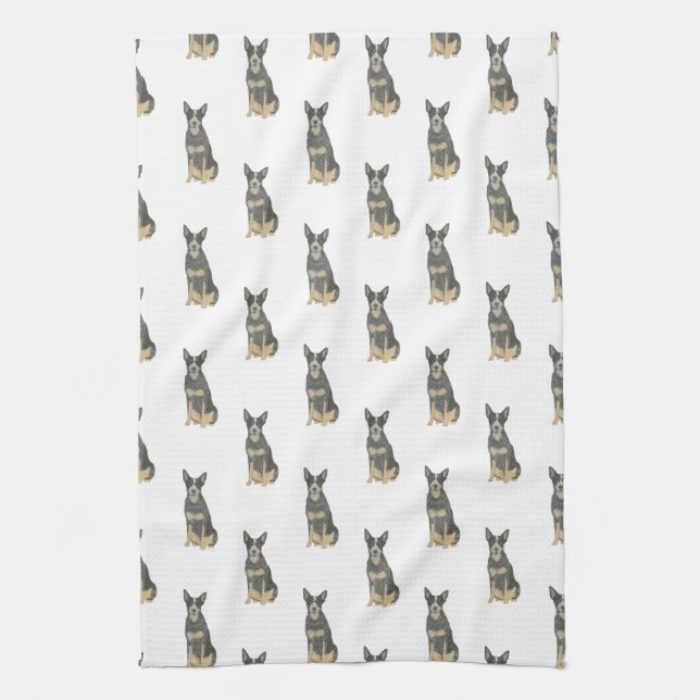 Cattledog Heeler (Blue Black Tan) Kitchen Towel (Vertical)