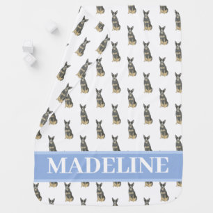 Cattledog Heeler (Blue Black Tan) Pink & White Baby Blanket