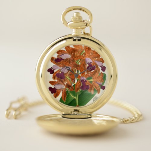 Cattleya Guttata Leopoldii Vintage Lindenia Orchid Pocket Watch