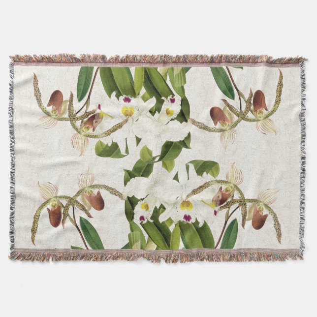 Cattleya Lady Slipper Orchid Flowers Throw Blanket (Front)