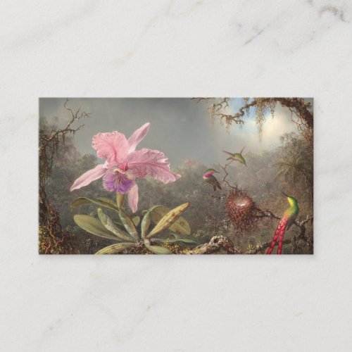 Cattleya Orchid and Three Hummingbirds 1871 Business Card