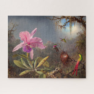 Cattleya Orchid and Three Hummingbirds by Heade Jigsaw Puzzle
