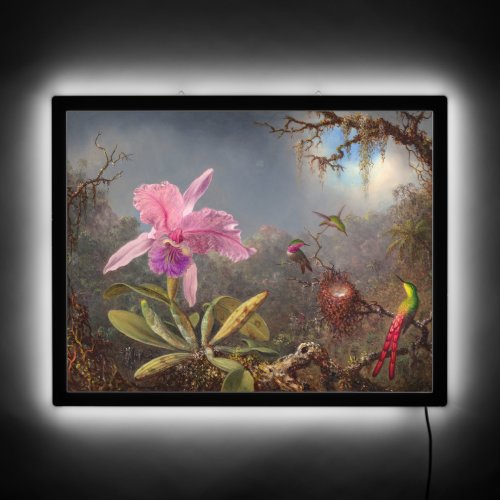 Cattleya Orchid and Three Hummingbirds by Heade LED Sign