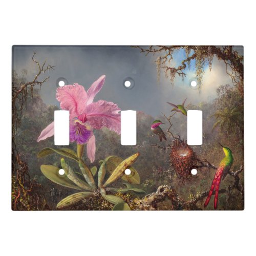 Cattleya Orchid and Three Hummingbirds by Heade Light Switch Cover