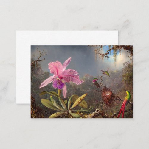 Cattleya Orchid and Three Hummingbirds by Heade Note Card