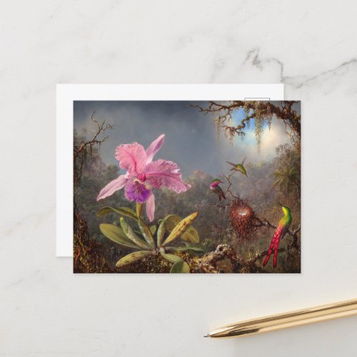 Cattleya Orchid and Three Hummingbirds by Heade Postcard
