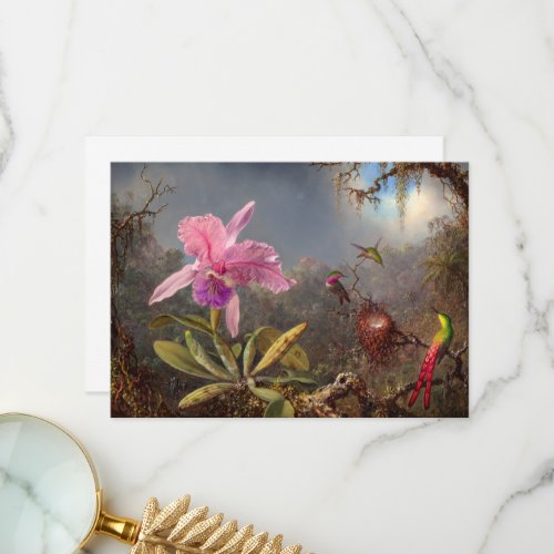 Cattleya Orchid and Three Hummingbirds by Heade Thank You Card