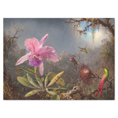 Cattleya Orchid and Three Hummingbirds by Heade Tissue Paper