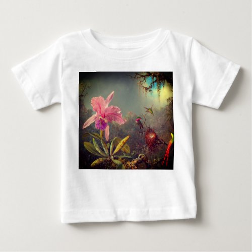 Cattleya Orchid and Three Hummingbirds Heade Baby T_Shirt