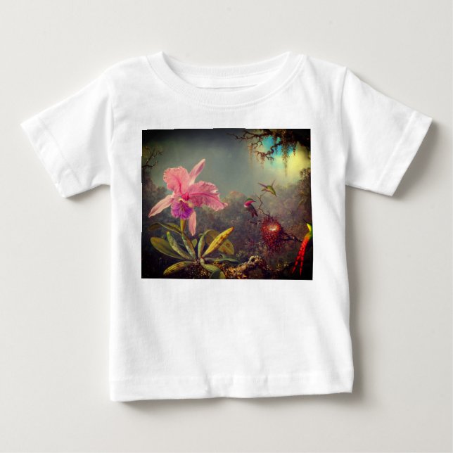 Cattleya Orchid and Three Hummingbirds Heade Baby T-Shirt (Front)