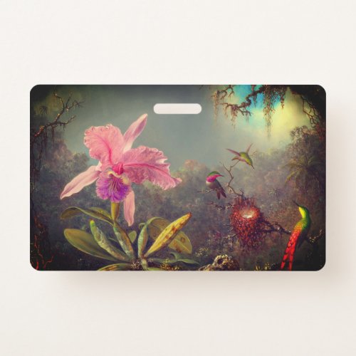 Cattleya Orchid and Three Hummingbirds Heade Badge