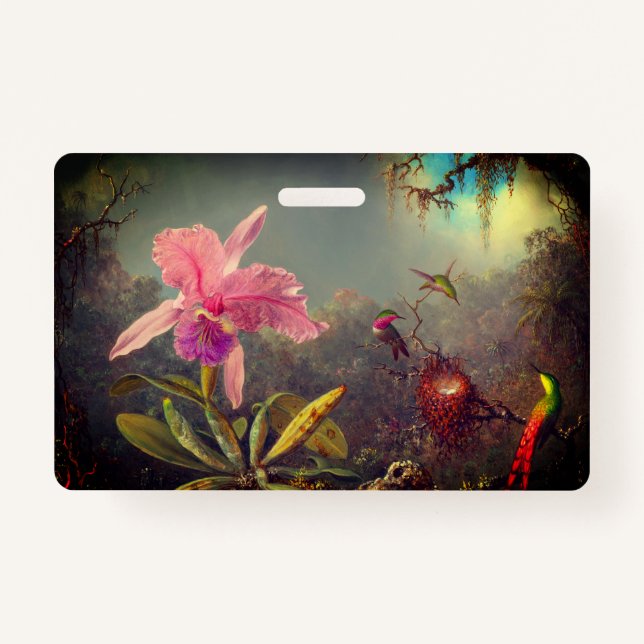 Cattleya Orchid and Three Hummingbirds Heade Badge (Front)