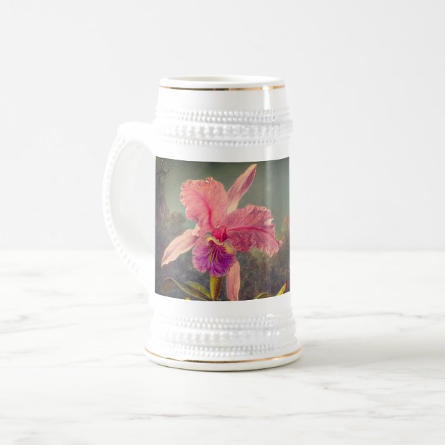 Cattleya Orchid and Three Hummingbirds Heade Beer Stein (Front Left)