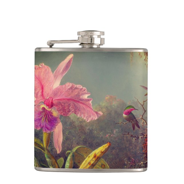 Cattleya Orchid and Three Hummingbirds Heade Flask (Front)