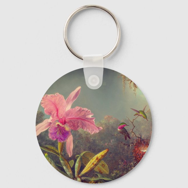 Cattleya Orchid and Three Hummingbirds Heade Keychain (Front)