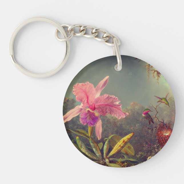 Cattleya Orchid and Three Hummingbirds Heade Keychain (Front)