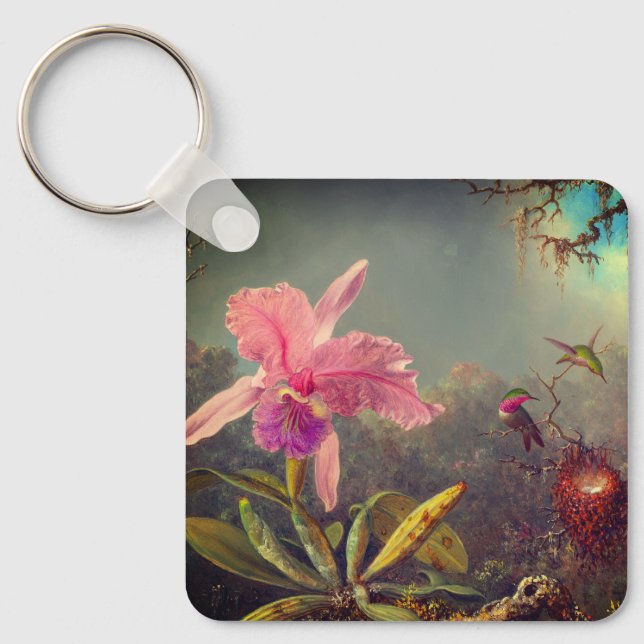 Cattleya Orchid and Three Hummingbirds Heade Keychain (Front)