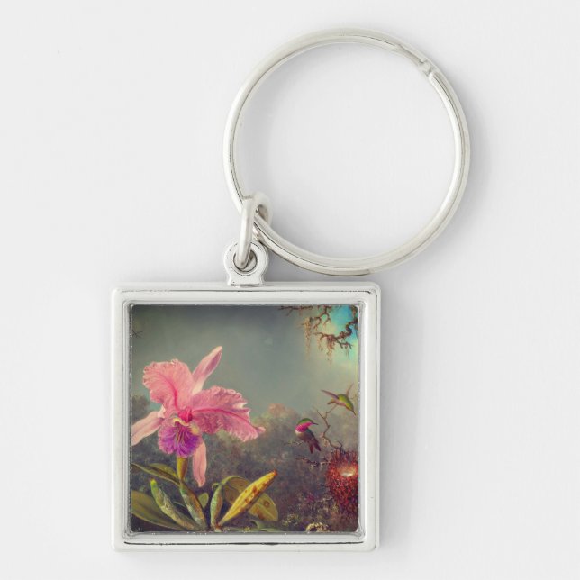 Cattleya Orchid and Three Hummingbirds Heade Keychain (Front)