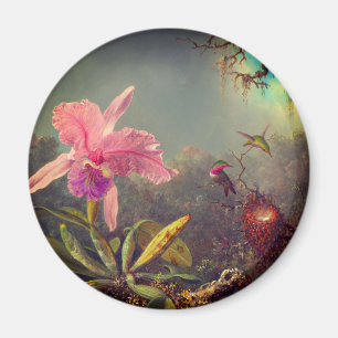 Cattleya Orchid and Three Hummingbirds Heade Magnet