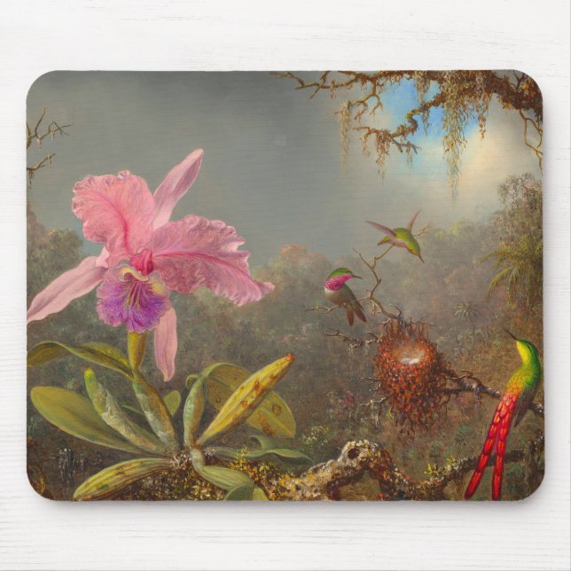Cattleya Orchid and Three Hummingbirds Heade Mouse Pad (Front)
