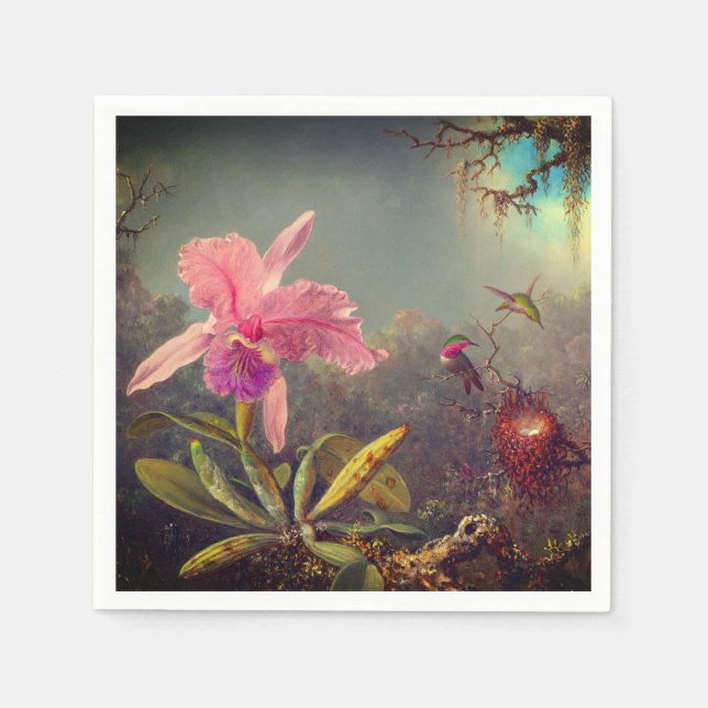 Cattleya Orchid and Three Hummingbirds Heade Napkins (Front)