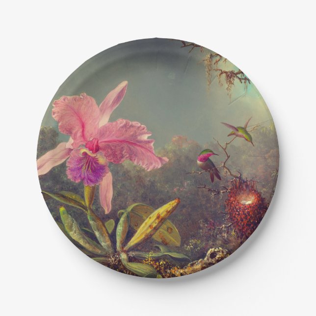 Cattleya Orchid and Three Hummingbirds Heade Paper Plates (Front)