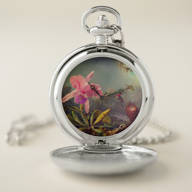 Cattleya Orchid and Three Hummingbirds Heade Pocket Watch (Inside)