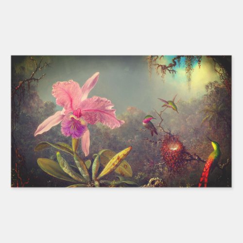 Cattleya Orchid and Three Hummingbirds Heade Rectangular Sticker