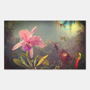 Cattleya Orchid and Three Hummingbirds Heade Rectangular Sticker
