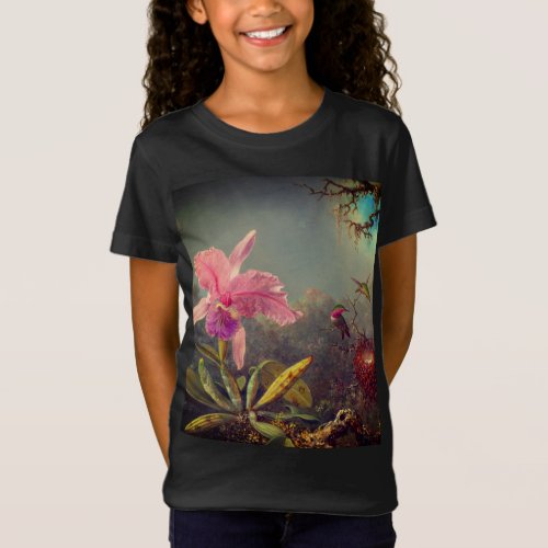Cattleya Orchid and Three Hummingbirds Heade T_Shirt