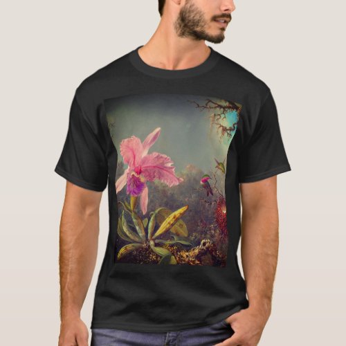 Cattleya Orchid and Three Hummingbirds Heade T_Shirt