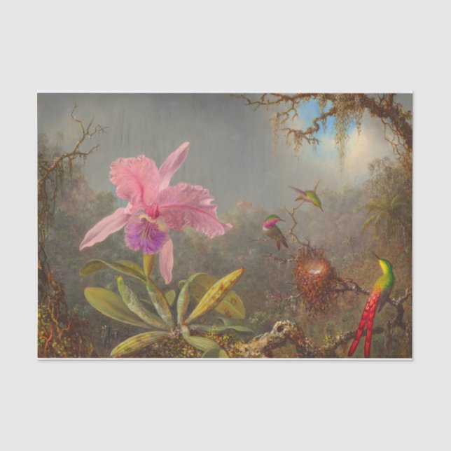 Cattleya Orchid and Three Hummingbirds Heade Tissue Paper (Front)