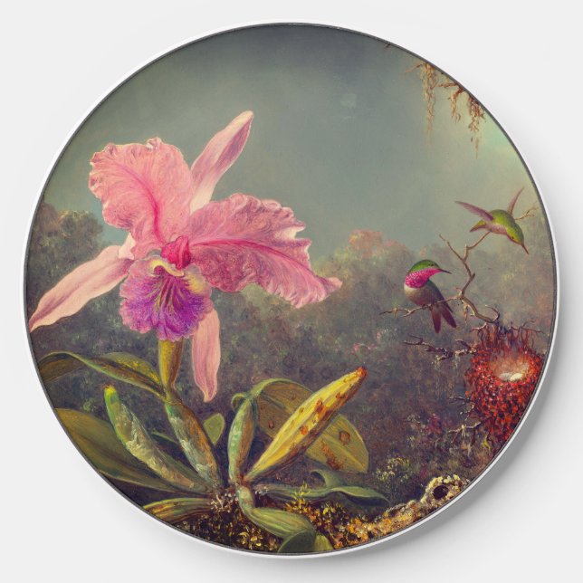 Cattleya Orchid and Three Hummingbirds Heade Wireless Charger (Front)