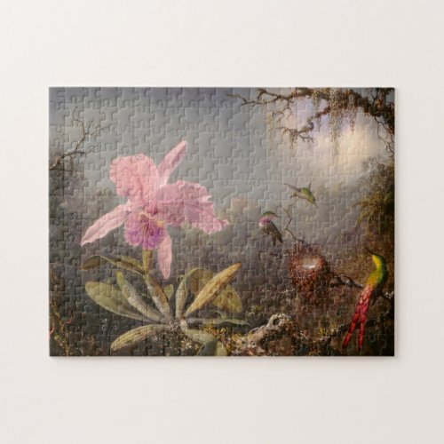 Cattleya Orchid and Three Hummingbirds Jigsaw Puzzle