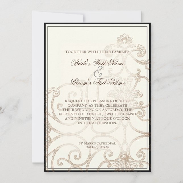 Cattleya Orchid Black Cream - Wedding Invitation (Front)