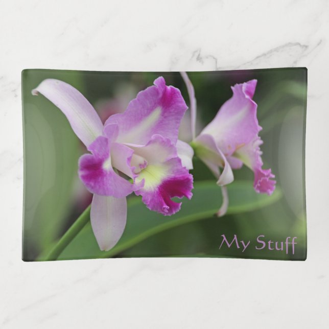 Cattleya Orchid Purple Flowers Trinket Tray (Front)