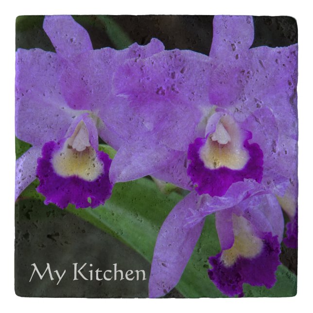 Cattleya Orchid Purple Flowers Trivet (Front)