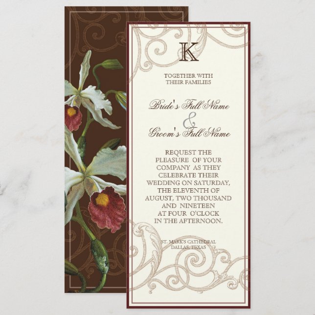 Cattleya Orchid taupe brown - Wedding Invitation (Front/Back)