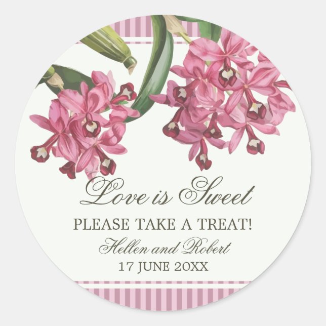 Cattleya Pink Orchid Wedding Favor Classic Round Sticker (Front)