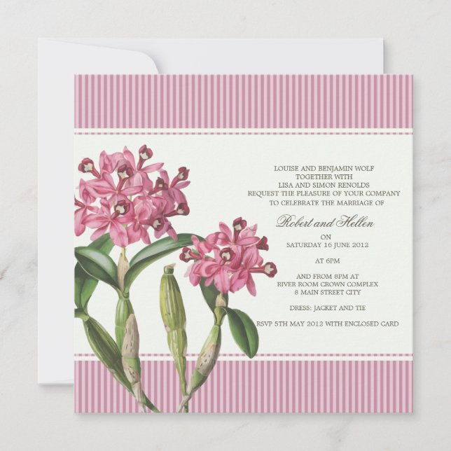 Cattleya Pink Orchid Wedding Invitation (Front)