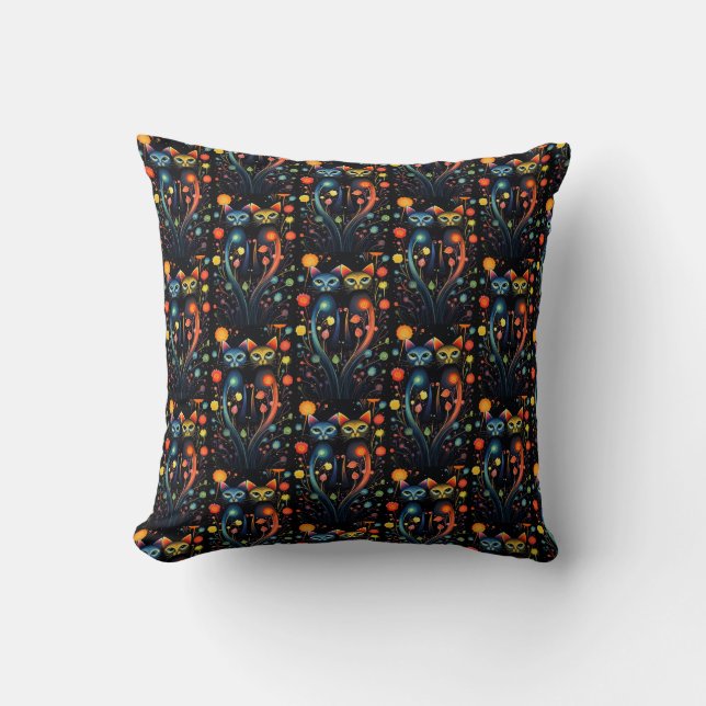 Caturday Artsy Abstract Attitude Cats Throw Pillow (Front)